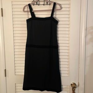 Vintage Chanel Black Laine Wool with Velvet Straps Waist Trim Dress